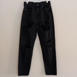 American Eagle Mom Jean Black High Waist Ripped Denim - Size 4